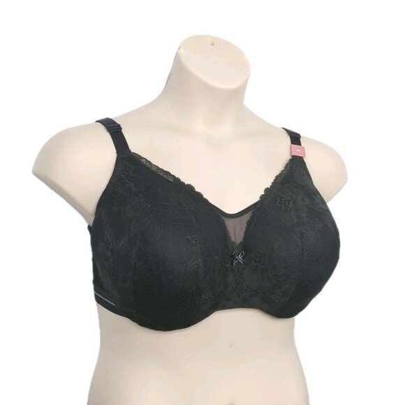 Lane Bryant Cacique Women Bra Full Coverage Lightly Lined 38F Black Lace - Picture 3 of 10